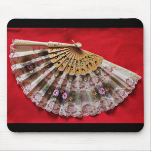 Ornate Hand Held Fan on a Red Background Mouse Mat