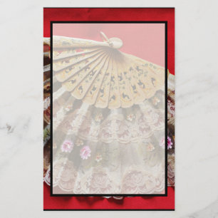 Ornate Hand Held Fan on a Red Background Stationery
