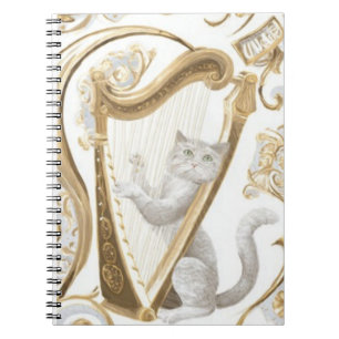 Ornate Harp Cat Notebook – Aesthetic Cover