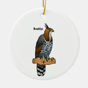 Ornate hawk eagle bird cartoon illustration ceramic tree decoration