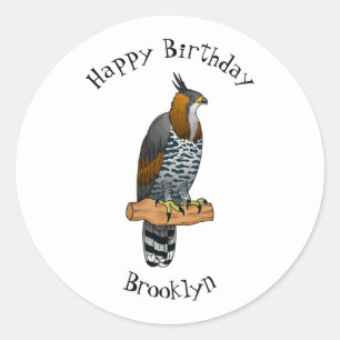 Ornate hawk eagle bird cartoon illustration  classic round sticker