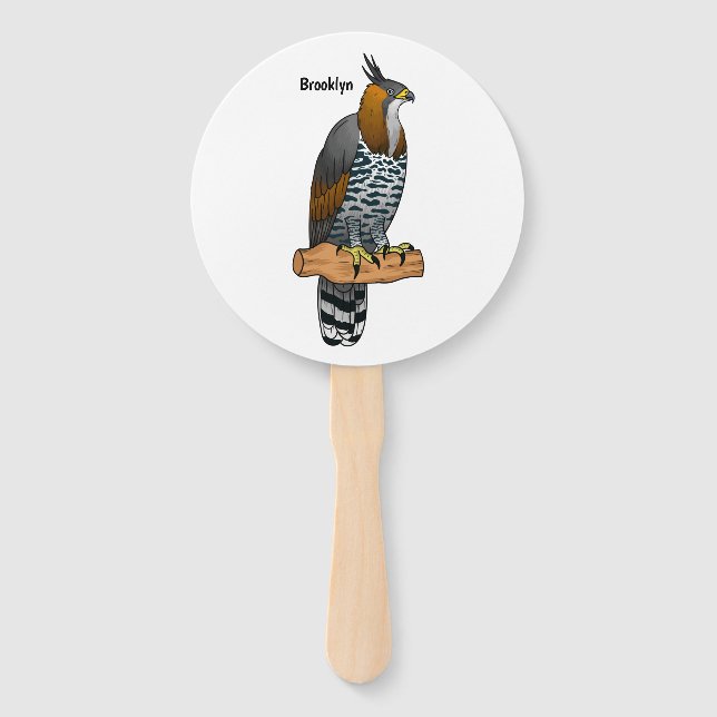 Ornate hawk eagle bird cartoon illustration hand fan (Front)