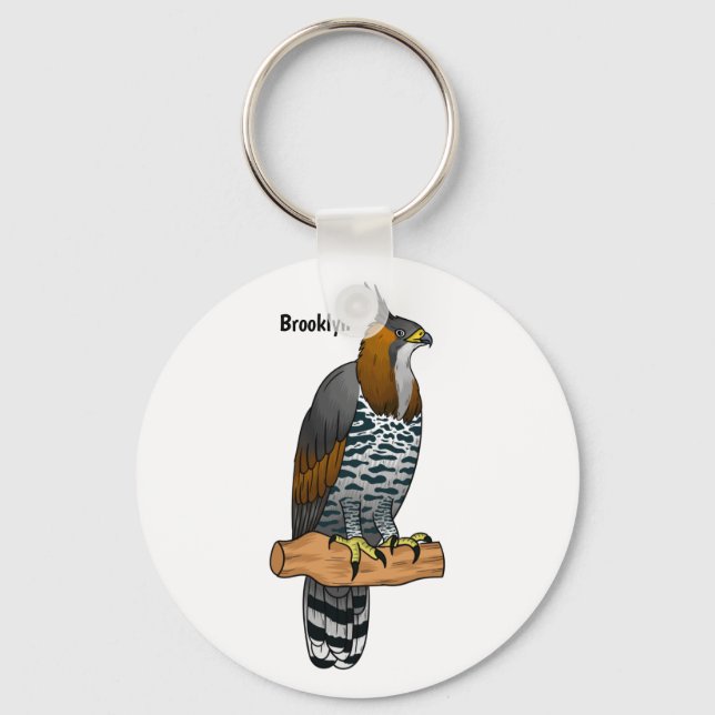 Ornate hawk eagle bird cartoon illustration  key ring (Front)