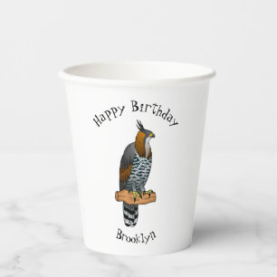 Ornate hawk eagle bird cartoon illustration paper cups