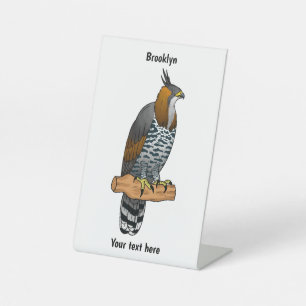 Ornate hawk eagle bird cartoon illustration pedestal sign