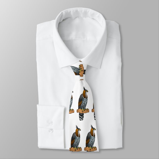 Ornate hawk eagle bird cartoon illustration tie (Tied)