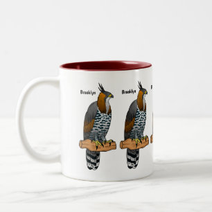Ornate hawk eagle bird cartoon illustration Two-Tone coffee mug