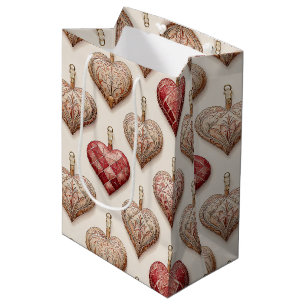Ornate Heart Ornaments - Baroque & Quilted (1) Medium Gift Bag