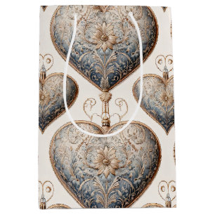 Ornate Heart Ornaments - Baroque & Quilted (2) Medium Gift Bag