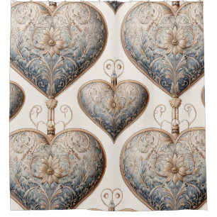 Ornate Heart Ornaments - Baroque & Quilted (2) Shower Curtain