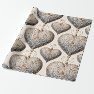 Ornate Heart Ornaments - Baroque & Quilted (2) Wrapping Paper