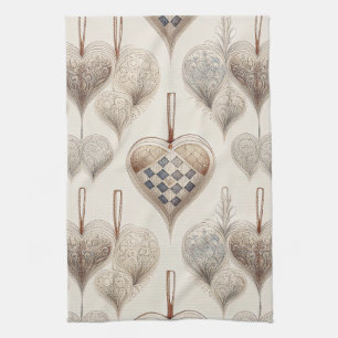Ornate Heart Ornaments - Baroque & Quilted (3) Tea Towel