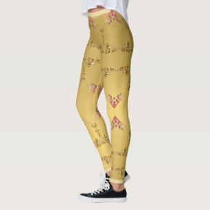 Ornate Hearts on Golden Ochre Leggings