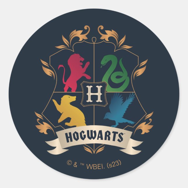 Ornate HOGWARTS™ House Crest Classic Round Sticker (Front)