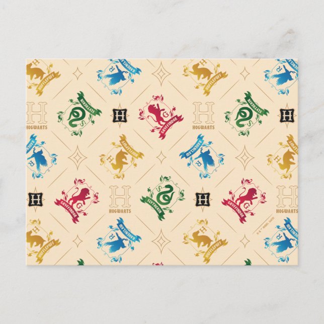 Ornate HOGWARTS™ House Crests Pattern Postcard (Front)