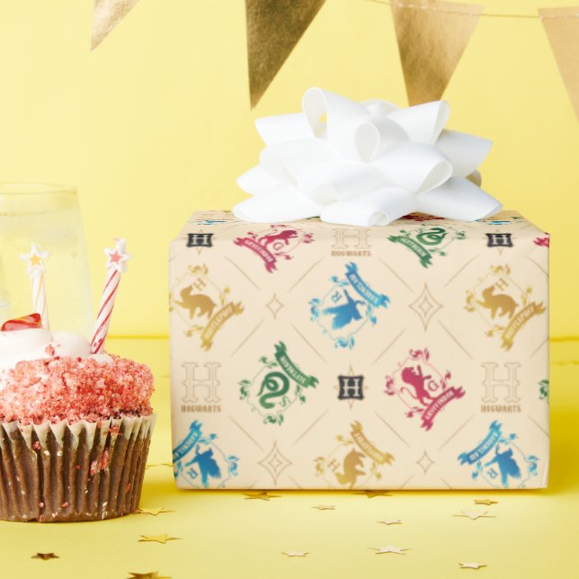 Ornate HOGWARTS™ House Crests Pattern Wrapping Paper (Birthday Party)
