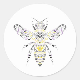 ornate honey bee classic round sticker