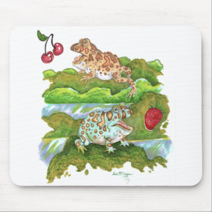 Ornate Horned Frogs Chasing Fruit Art Mouse Mat