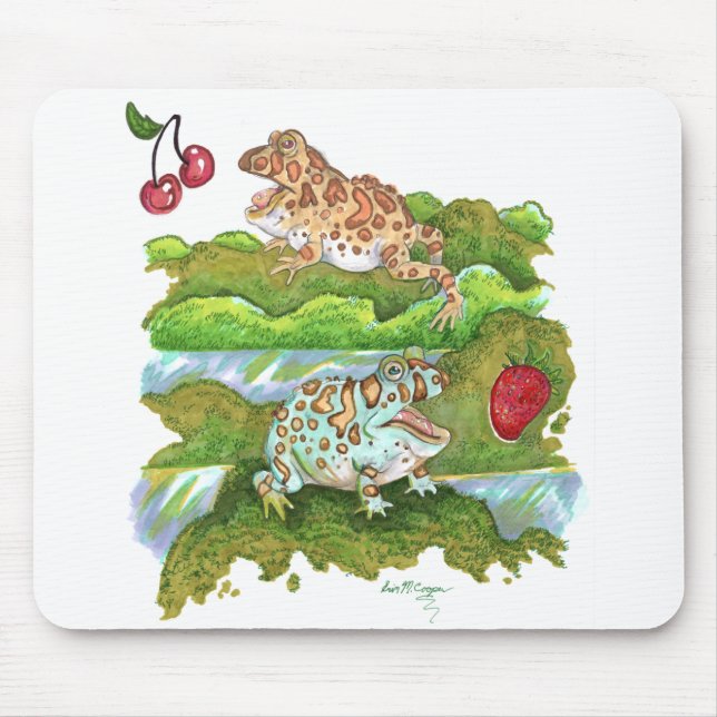 Ornate Horned Frogs Chasing Fruit Art Mouse Mat (Front)