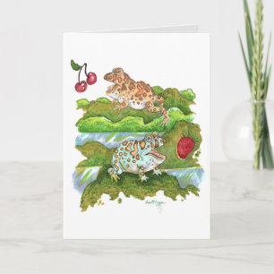 Ornate Horned Frogs Chasing Fruit Card
