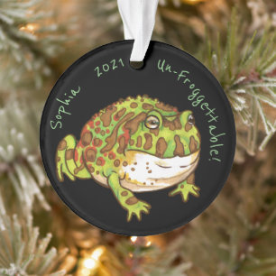 Ornate Horned Frogs 'Un-frog-ettable' Custom Name Ornament