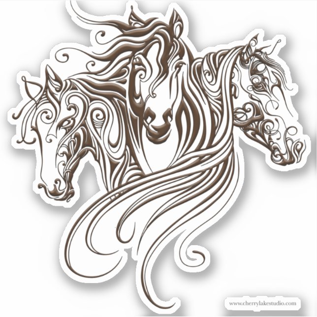 Ornate Horses Kiss Cut Sticker (Front)