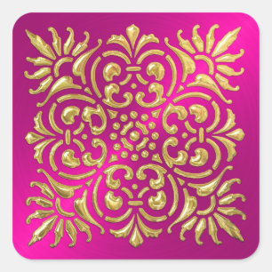 Ornate Hot Pink and Gold Embossed Look Sticker