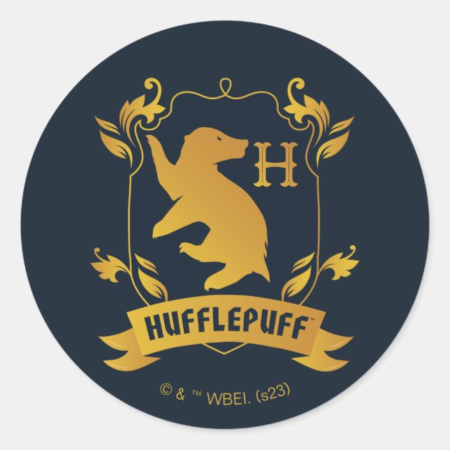 Ornate HUFFLEPUFF™ House Crest Classic Round Sticker (Front)