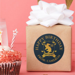 Ornate HUFFLEPUFF™ House Crest Happy Birthday Classic Round Sticker