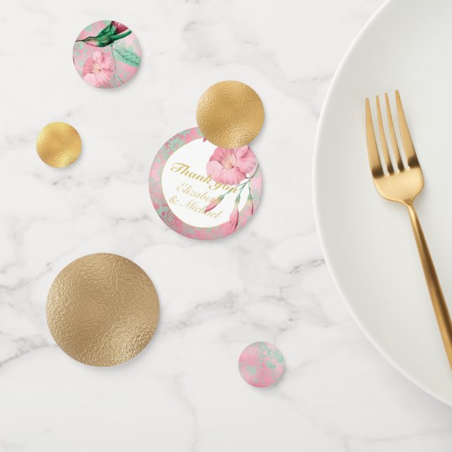 Ornate Hummingbird Mint Green Pink Gold Thank You Confetti (Group)