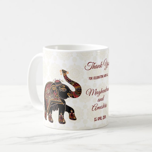 Ornate Indian elephant Indian wedding favour custo Coffee Mug (Front Left)
