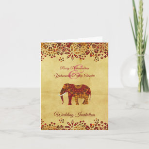 Ornate Indian Elephant Rustic Save The Date Invitation