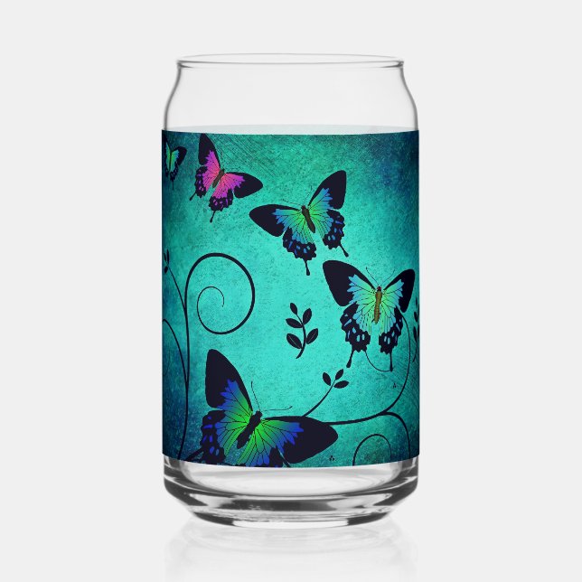 Ornate Jewel Butterflies Can Glass (Front)