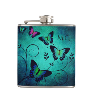Ornate Jewel Butterflies Hip Flask