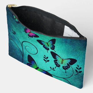 Ornate Jewel Butterflies Teal Accessory Pouch