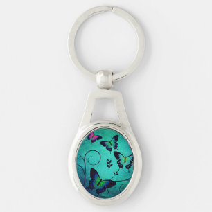 Ornate Jewel Butterflies Teal Key Ring