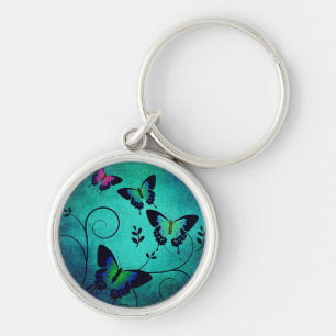Ornate Jewel Butterflies Teal Key Ring