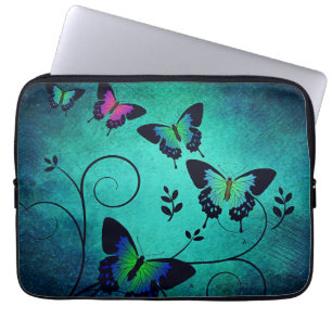 Ornate Jewel Butterflies Teal Laptop Sleeve