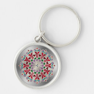 Ornate Jewel Flower Mandala Key Ring