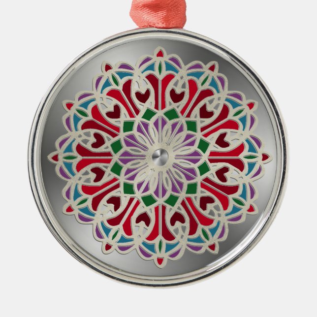 Ornate Jewel Mandala Flower Metal Tree Decoration (Front)