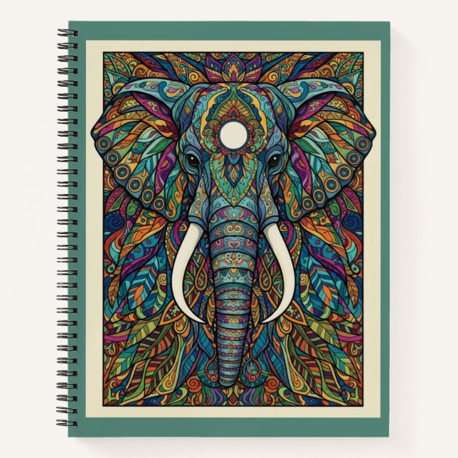 Ornate Jewel Tone Elephant Zentangle Nooracle Notebook (Front)