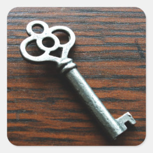 Ornate Key on Wooden Box Square Sticker