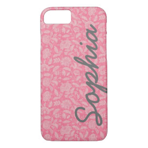 Ornate Lace Flowers Pink Custom Name iPhone 7 case