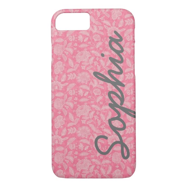 Ornate Lace Flowers Pink Custom Name iPhone 7 case (Back)