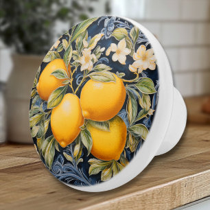Ornate Lemons - Navy Ceramic Knob