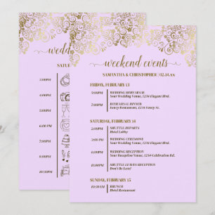 Ornate Lilac & Gold Wedding Events & Timeline Programme
