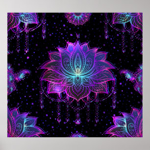 Ornate Lotus Flower Seamless Symbol Poster