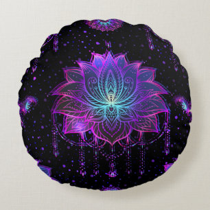 Ornate Lotus Flower Seamless Symbol Round Cushion