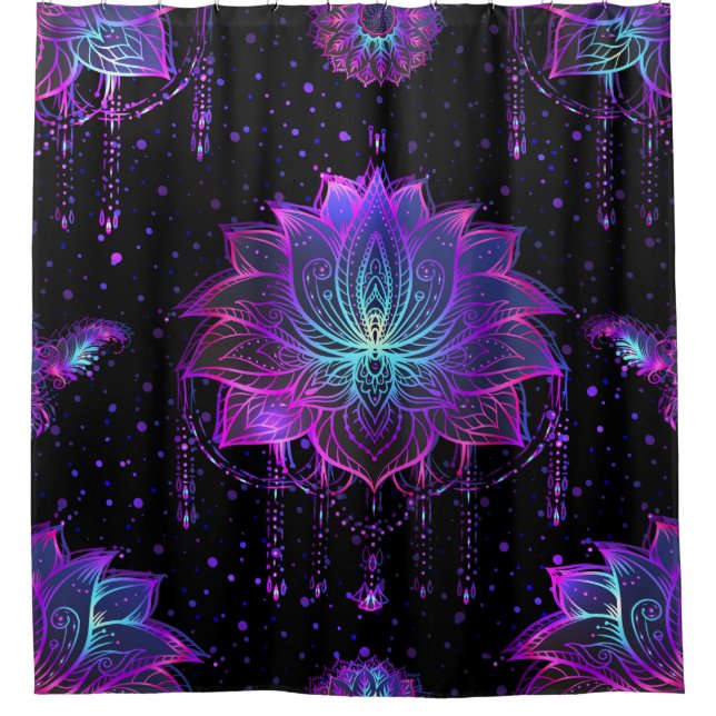 Ornate Lotus Flower Seamless Symbol Shower Curtain (Front)