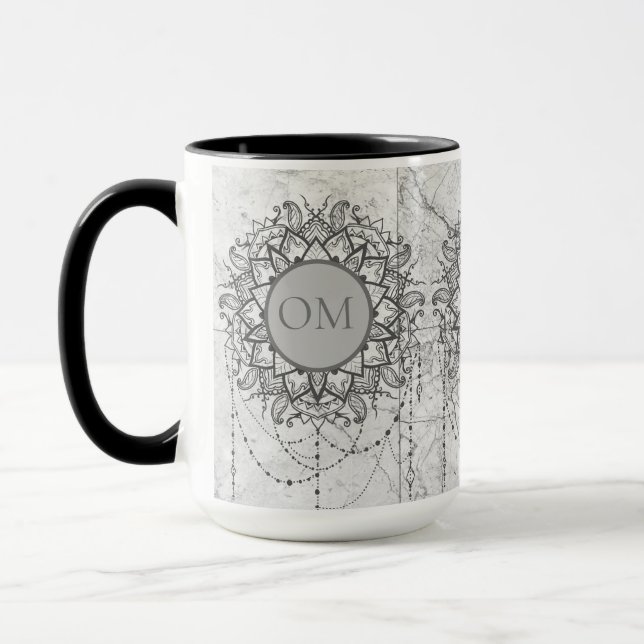 Ornate Lotus OM Mandala on Silver Marble  Mug (Left)